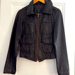 American Eagle Outfitters I Dark Brown Leather Jacket Fitted